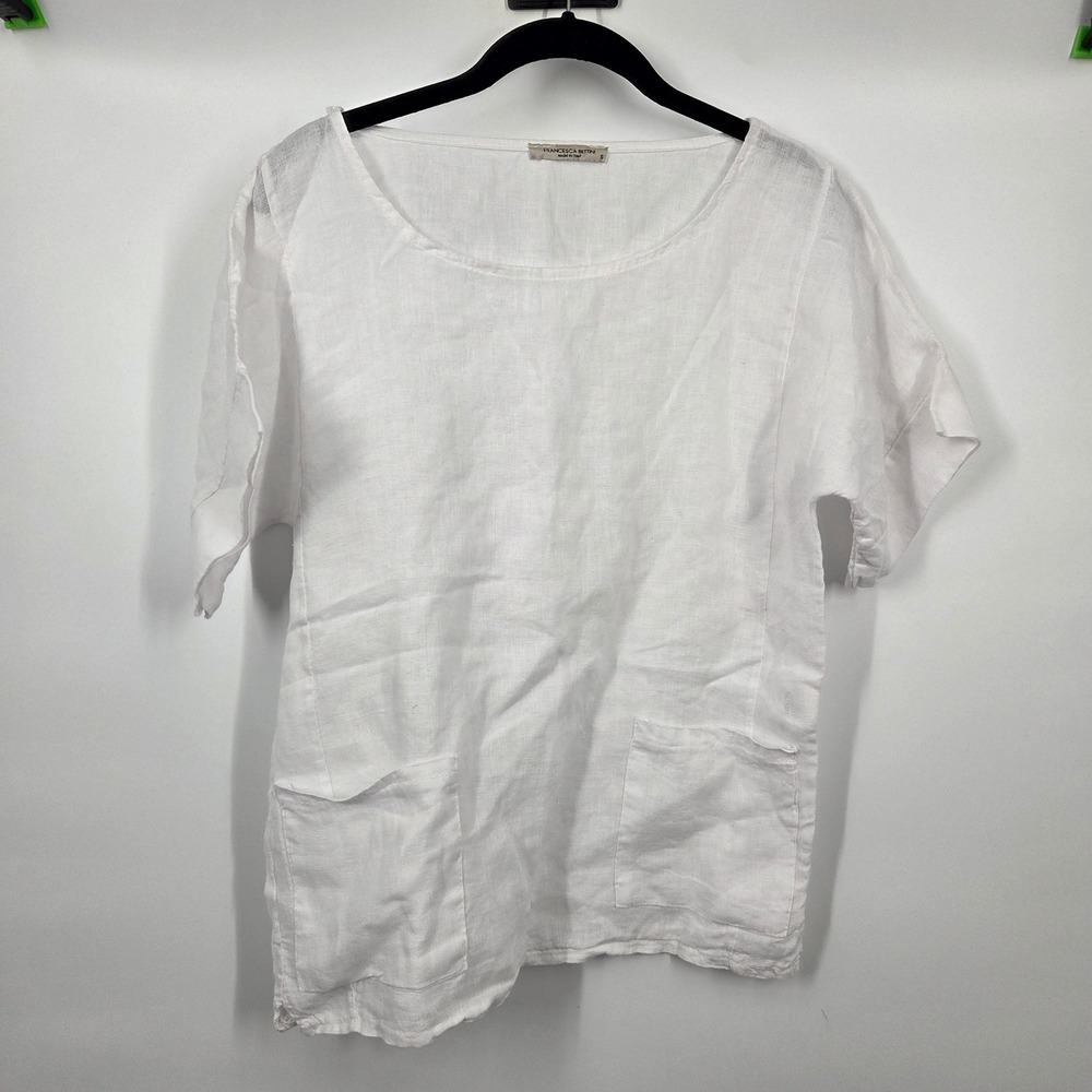 Francesca Bettini Linen Top Womens Small Made In Italy White Lagenlook Neutral